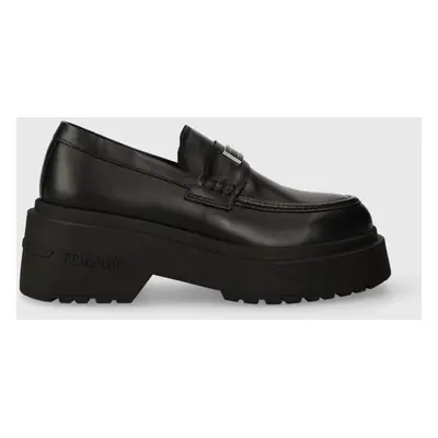 Kožené mokasíny Tommy Jeans TJW CHUNKY LOAFER dámské, černá barva, na platformě, EN0EN02320