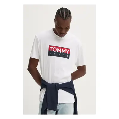 Bavlněné tričko Tommy Jeans bílá barva, s potiskem, DM0DM19684