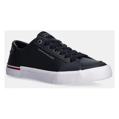 Kožené sneakers boty Tommy Hilfiger CORE CORPORATE VULC LEATHER tmavomodrá barva, FM0FM05399