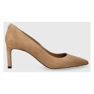 Semišové lodičky BOSS Janet Pump 70-S béžová barva, 50498810