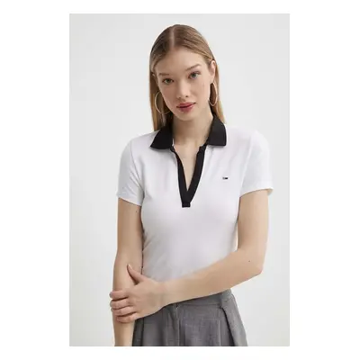 Polo tričko Tommy Jeans bílá barva, DW0DW17225