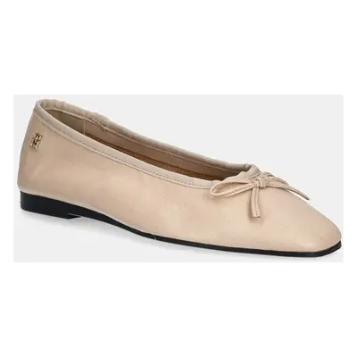 Kožené baleríny Tommy Hilfiger BALLERINA SOFT LEATHER béžová barva, FW0FW08355