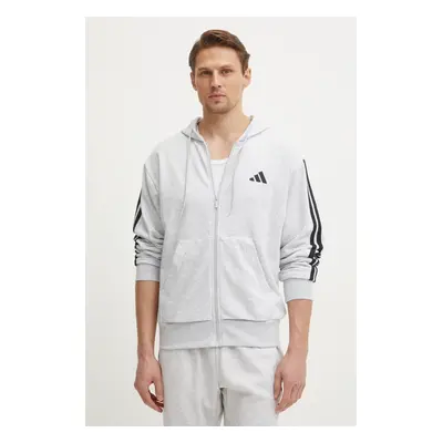 Mikina adidas Essentials pánská, šedá barva, s kapucí, s aplikací, JE6343