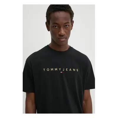 Bavlněné tričko Tommy Jeans černá barva, s aplikací, DM0DM19694