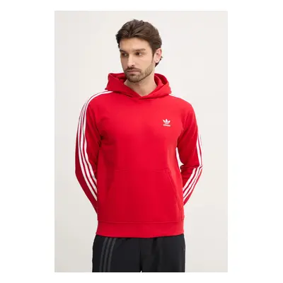 Mikina adidas Originals 3-Stripes pánská, červená barva, s kapucí, s aplikací, IR9868