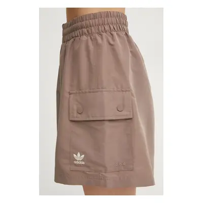 Kraťasy adidas Originals Essential dámské, hnědá barva, hladké, high waist, JD0790