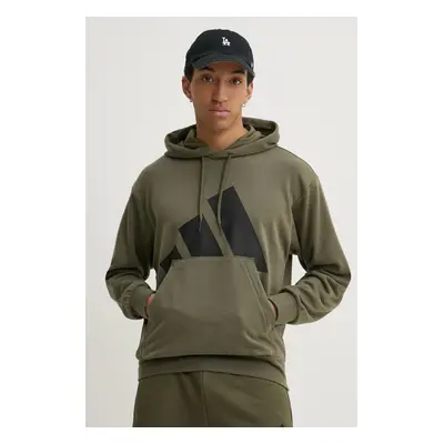 Mikina adidas Essentials pánská, zelená barva, s kapucí, s potiskem, JE8892