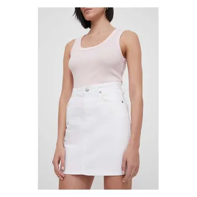 Džínová sukně Pepe Jeans MINI SKIRT HW COATED béžová barva, mini, pouzdrová, PL901118