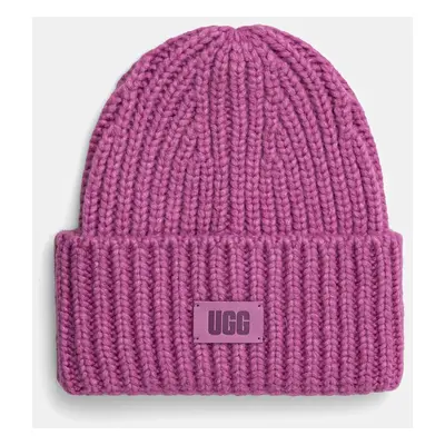 Čepice z vlněné směsi UGG CHUNKY RIB BEANIE růžová barva, z husté pleteniny, 21687