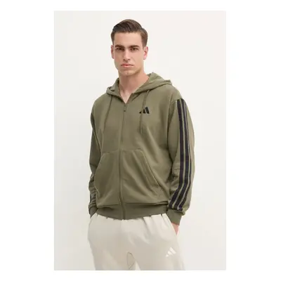 Mikina adidas Essentials pánská, zelená barva, s kapucí, vzorovaná, JD1875