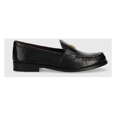 Kožené mokasíny Tory Burch CLASSIC LOAFER dámské, černá barva, na plochém podpatku, 150907-006