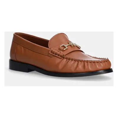 Kožené mokasíny Tommy Hilfiger SOFT LEATHER HORSEBIT LOAFER dámské, hnědá barva, na plochém podp