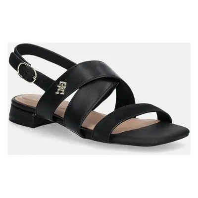 Kožené sandály Tommy Hilfiger LEATHER & SUEDE FLAT SANDAL dámské, černá barva, FW0FW08507