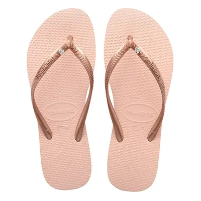 Žabky Havaianas SLIM CRYSTAL SW II dámské, růžová barva, na plochém podpatku, 4145651.0076