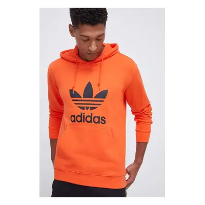 Bavlněná mikina adidas Originals pánská, oranžová barva, s kapucí, s potiskem