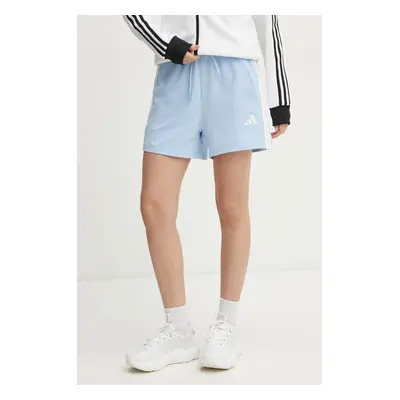 Kraťasy adidas Essentials dámské, modrá barva, s aplikací, high waist, JD0911