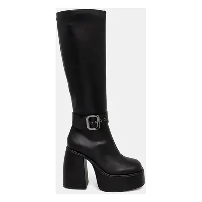 Kozačky Buffalo Heart Boot Hi Buckle dámské, černá barva, na podpatku, 1220060-BLK