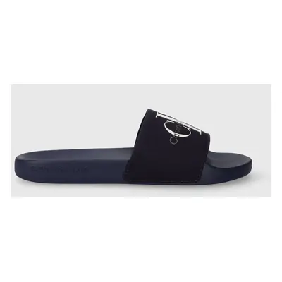 Pantofle Calvin Klein Jeans SLIDE MONOGRAM CO pánské, tmavomodrá barva, YM0YM00061