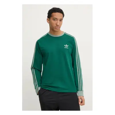 Tričko s dlouhým rukávem adidas Originals 3-Stripes zelená barva, JD0540