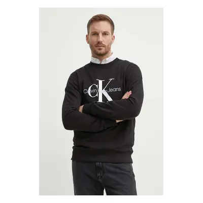 Bavlněná mikina Calvin Klein Jeans pánská, černá barva, s potiskem, J30J320933