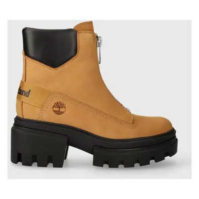 Kožené kotníkové boty Timberland Everleigh Boot Front Zip dámské, hnědá barva, na platformě, leh