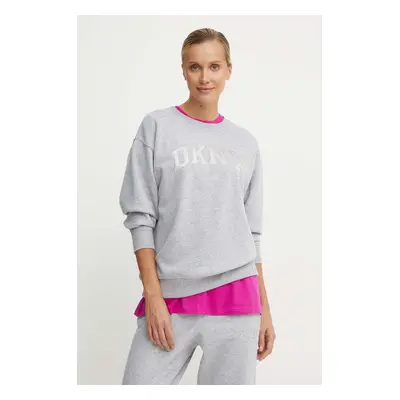 Mikina Dkny dámská, šedá barva, s aplikací, DP4T9809