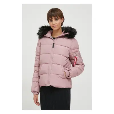 Bunda Alpha Industries Hooded Puffer Wmn dámská, růžová barva, zimní