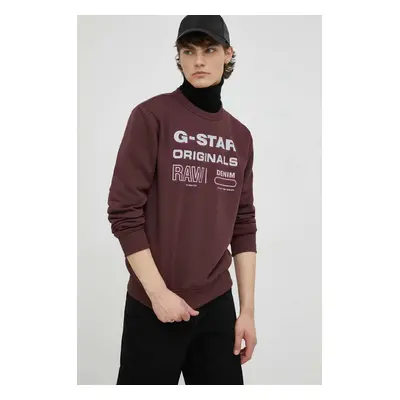 Mikina G-Star Raw pánská, vínová barva, s potiskem