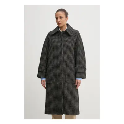 Vlněný kabát Barbour Veronica Wool Car Coat šedá barva, přechodný, oversize, LWO0238