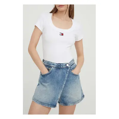 Džínové šortky Tommy Jeans dámské, hladké, high waist, DW0DW16977