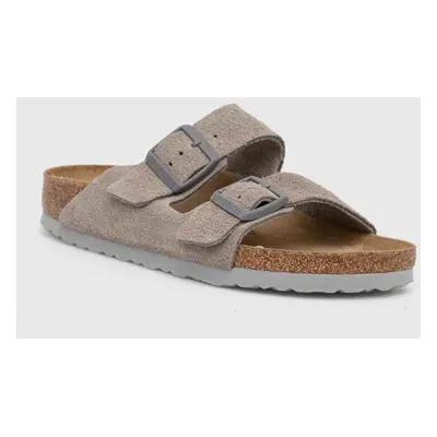 Semišové pantofle Birkenstock Arizona dámské, šedá barva, 1027687