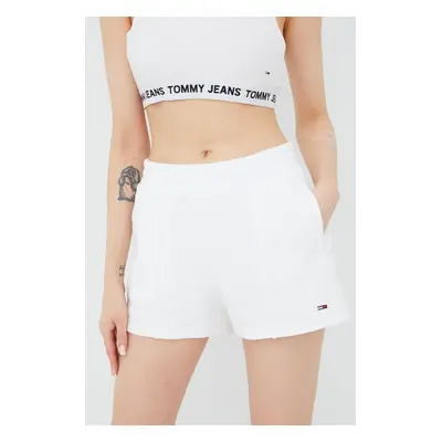 Bavlněné šortky Tommy Jeans dámské, bílá barva, hladké, high waist