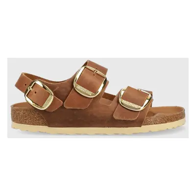 Kožené sandály Birkenstock Milano Big Buckle dámské, hnědá barva, 1024067