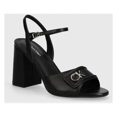 Kožené sandály Calvin Klein HEEL SANDAL 85 RELOCK LTH černá barva, HW0HW01937