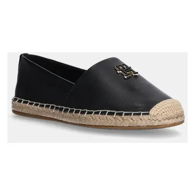 Kožené espadrilky Tommy Hilfiger TH LOGO LEATHER ESPADRILLE černá barva, FW0FW08540