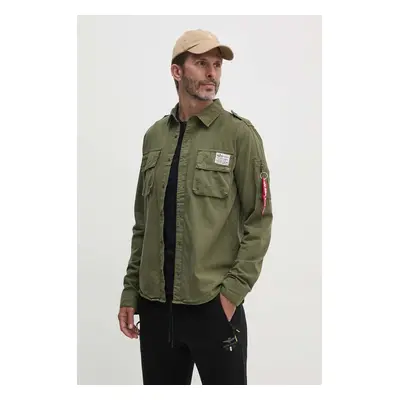 Bavlněná košile Alpha Industries zelená barva, regular, s klasickým límcem, 138420