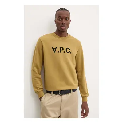 Bavlněná mikina A.P.C. sweat standard grand vpc GOTS zelená barva, s aplikací, COHBN.M27907