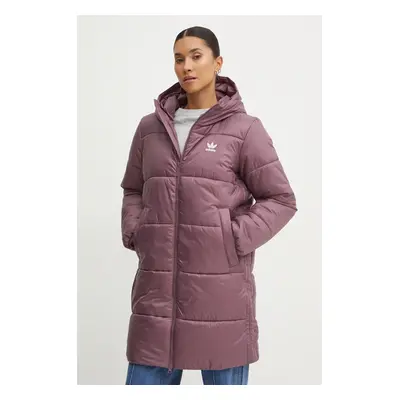 Bunda adidas Originals Long Puffer dámská, fialová barva, zimní, IW5857