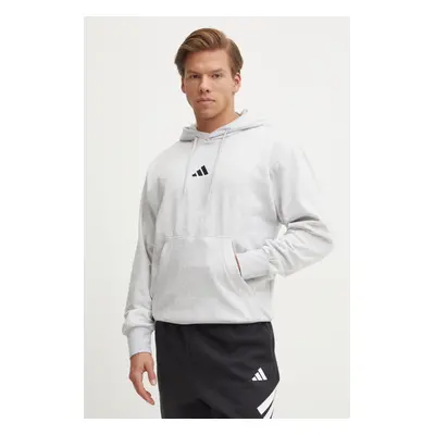 Mikina adidas Feelcozy pánská, šedá barva, s kapucí, melanžová, JE3803