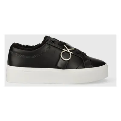 Kožené sneakers boty Calvin Klein FLATFORM CUPSOLE LACE UP W/HW WL černá barva, HW0HW01671