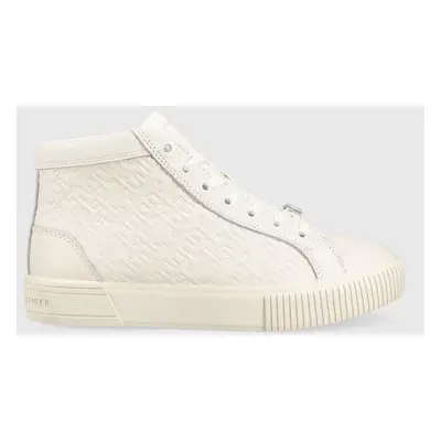 Kožené sneakers boty Tommy Hilfiger Th Monogram Leather Sneaker High béžová barva