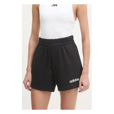 Kraťasy adidas Essentials Linear dámské, černá barva, hladké, medium waist, JG8639