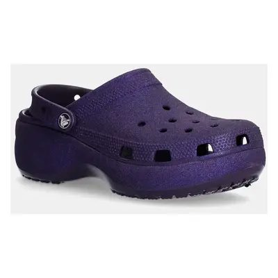 Pantofle Crocs Classic Platform Glitter Clog W dámské, fialová barva, na platformě, 207241