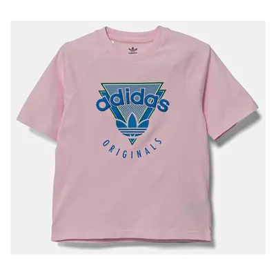 Dětské bavlněné tričko adidas Originals růžová barva, s potiskem, JC5862