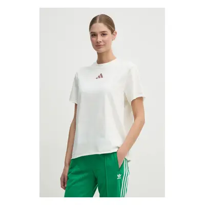 Bavlněné tričko adidas ALL SZN Graphic béžová barva, JN7384