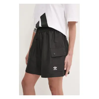 Kraťasy adidas Originals Essential dámské, černá barva, hladké, high waist, JD1514