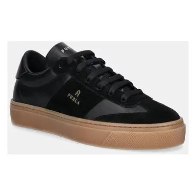 Kožené sneakers boty Furla Enjoy Lace-Up Sneaker černá barva, YI79ENJ BX3712 3482S