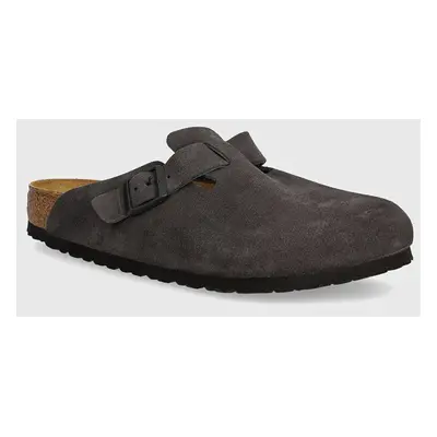 Semišové pantofle Birkenstock Boston šedá barva, 1028602