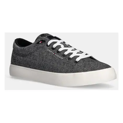 Tenisky Tommy Hilfiger TH HI VULC LOW CORE CHAMBRAY pánské, černá barva, FM0FM05389