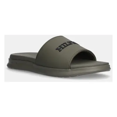 Pantofle Tommy Hilfiger DUAL DENSITY HILFIGER POOL SLIDE pánské, zelená barva, FM0FM05430